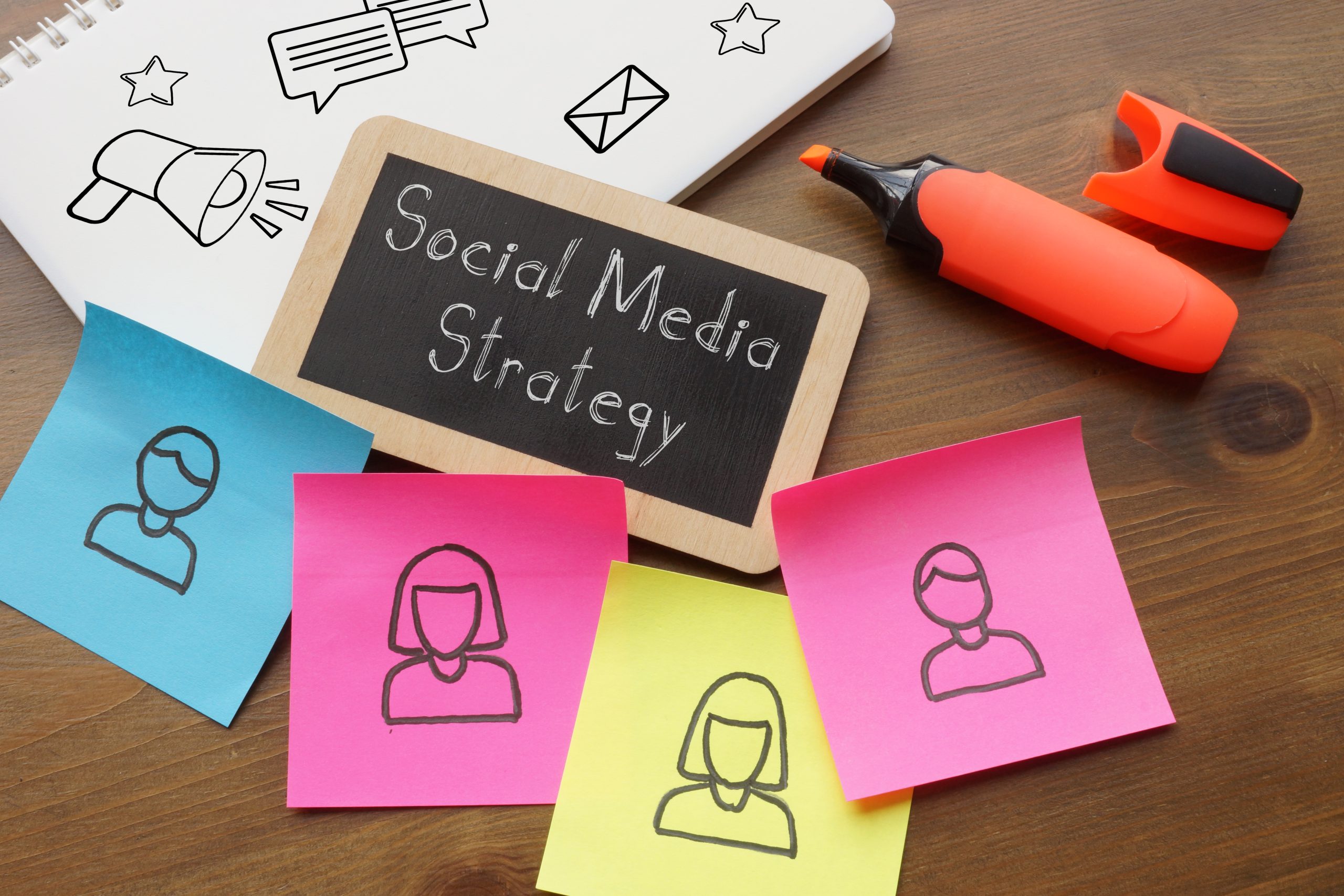 Social media strategy is shown using the text